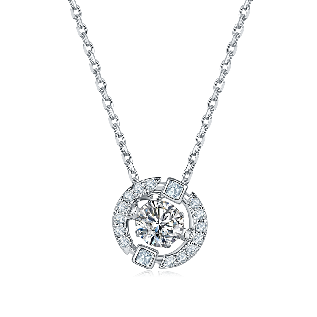 0.5 CT D Color Dancing Dream Moissanite Necklace in White Gold Plated Sterling Silver#0