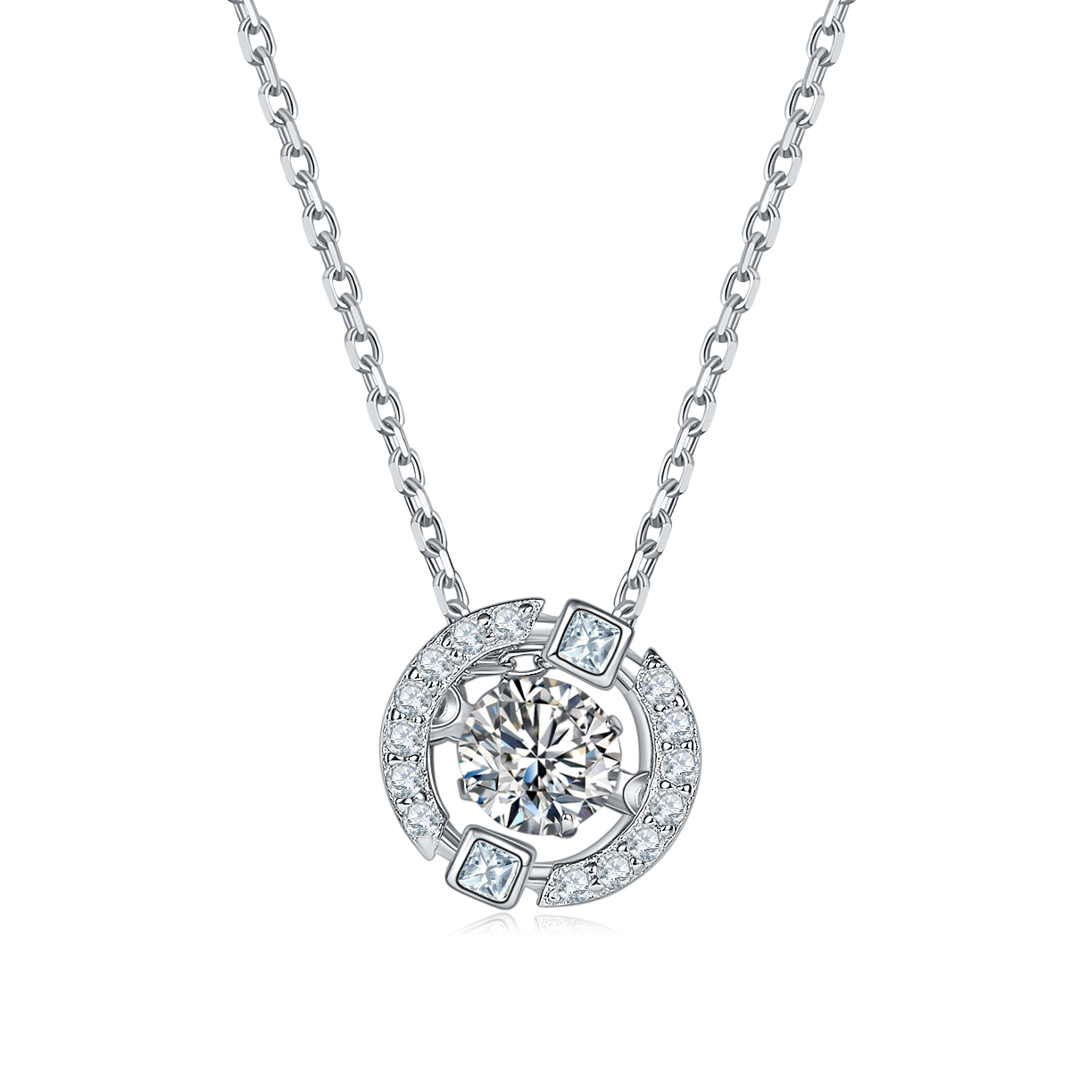 0.5 CT D Color Dancing Dream Moissanite Necklace in White Gold Plated Sterling Silver#0