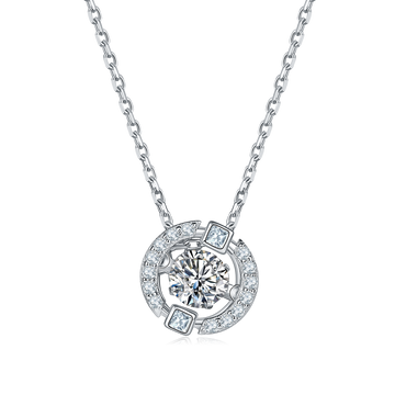 0.5 CT D Color Dancing Dream Moissanite Necklace in White Gold Plated Sterling Silver#0