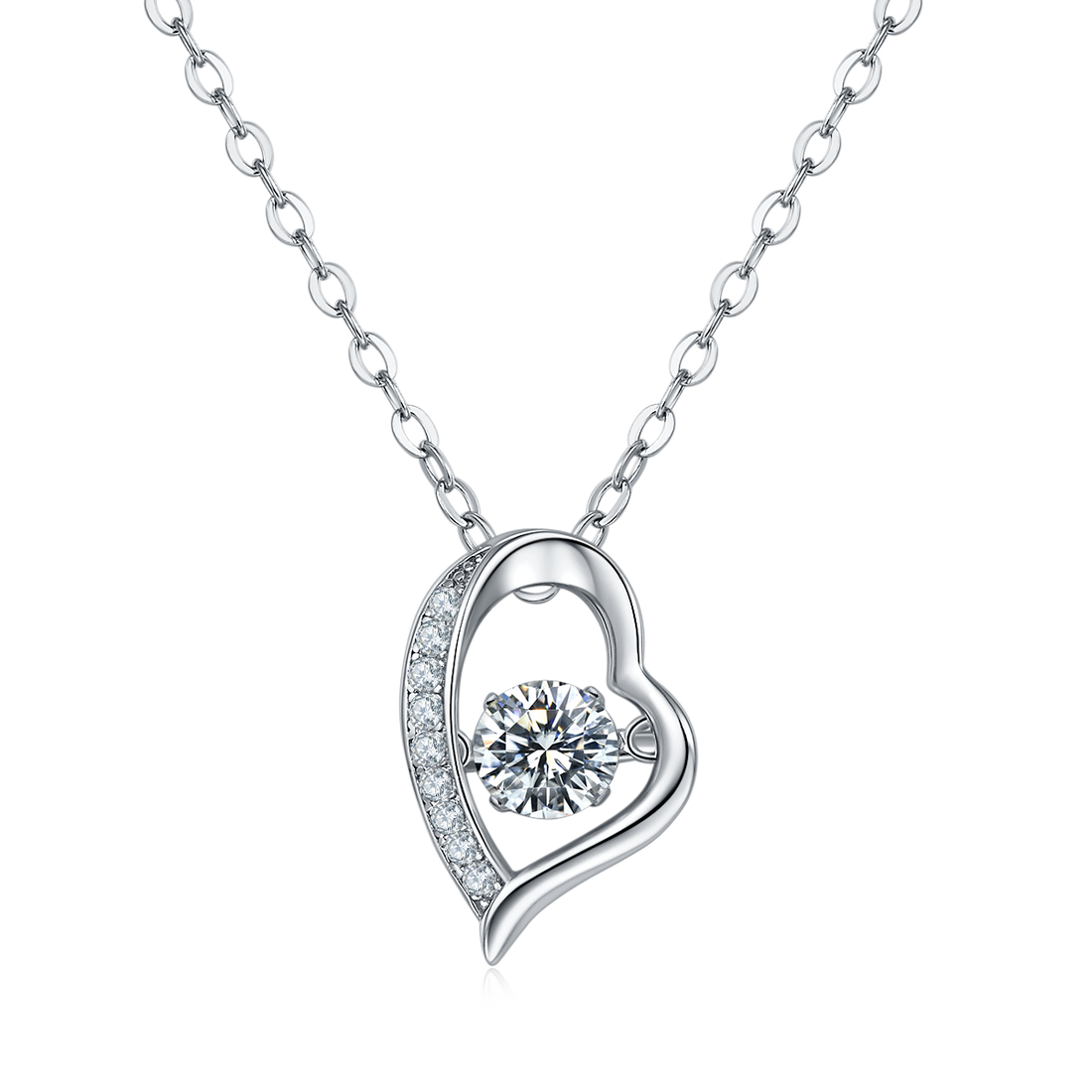 0.5 CT D Color Dancing Romance Moissanite Necklace in White Gold Plated Sterling Silver#0