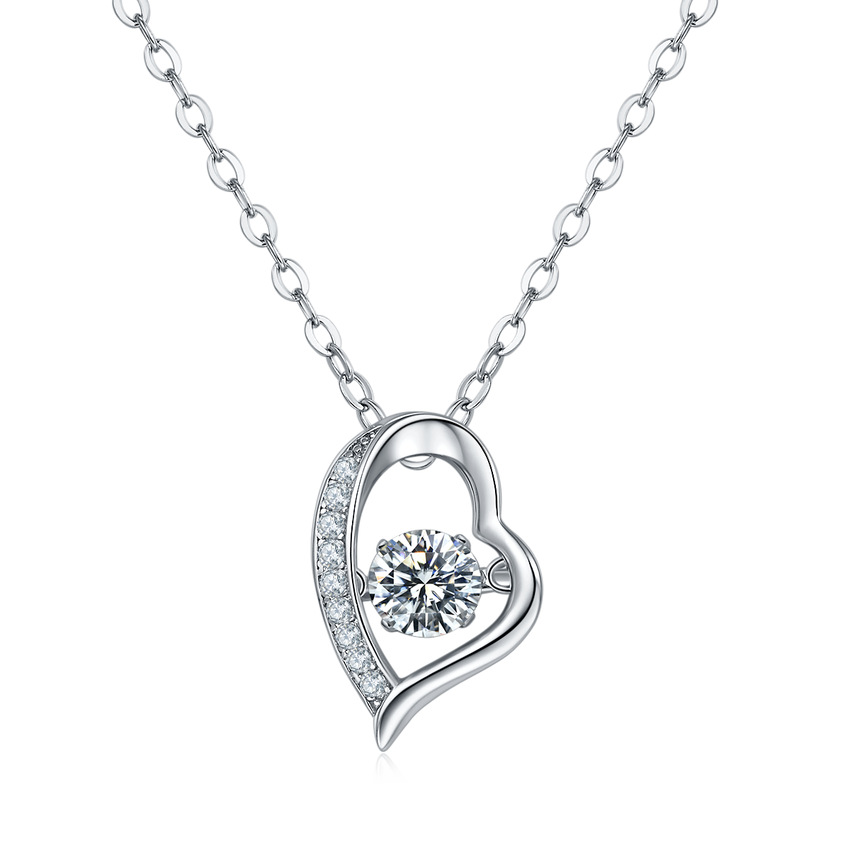 0.5 CT D Color Dancing Romance Moissanite Necklace in White Gold Plated Sterling Silver#0