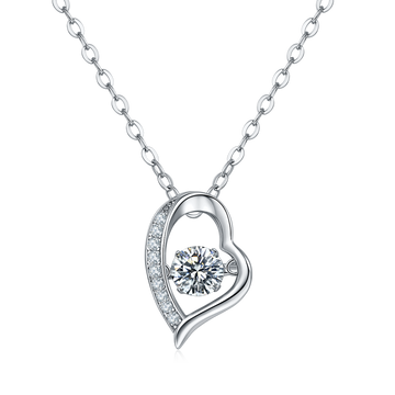 0.5 CT D Color Dancing Romance Moissanite Necklace in White Gold Plated Sterling Silver#0