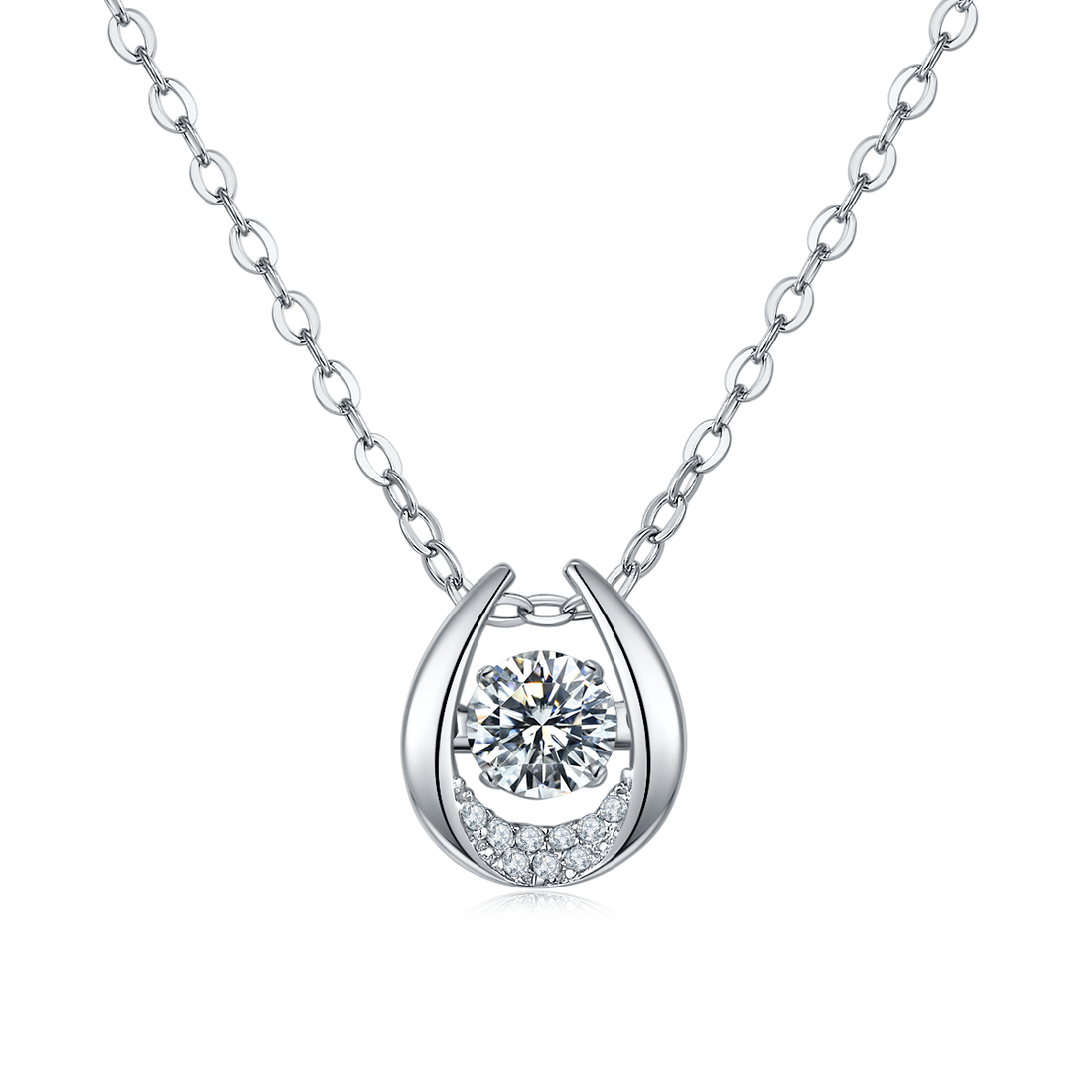 0.5 CT D Color Dancing Guardian Moissanite Necklace in White Gold Plated Sterling Silver#0