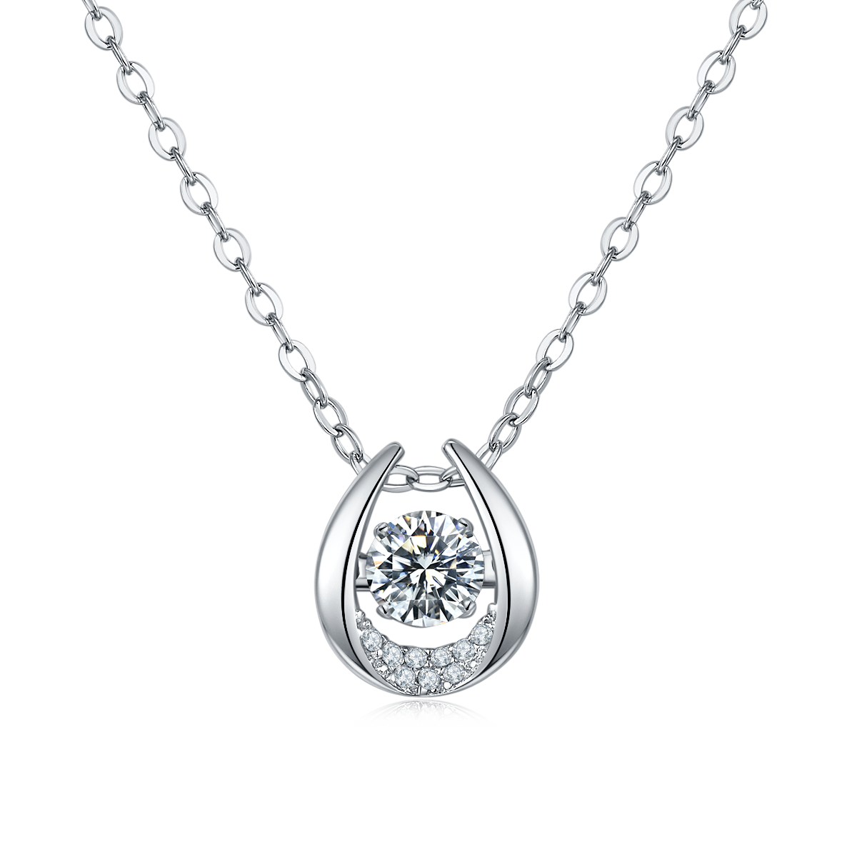 0.5 CT D Color Dancing Guardian Moissanite Necklace in White Gold Plated Sterling Silver#0