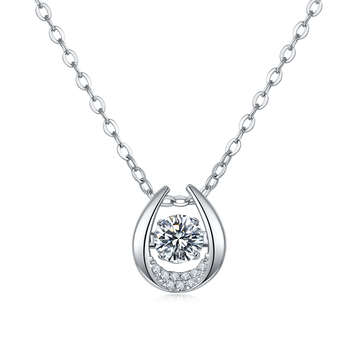 0.5 CT D Color Dancing Guardian Moissanite Necklace in White Gold Plated Sterling Silver#0