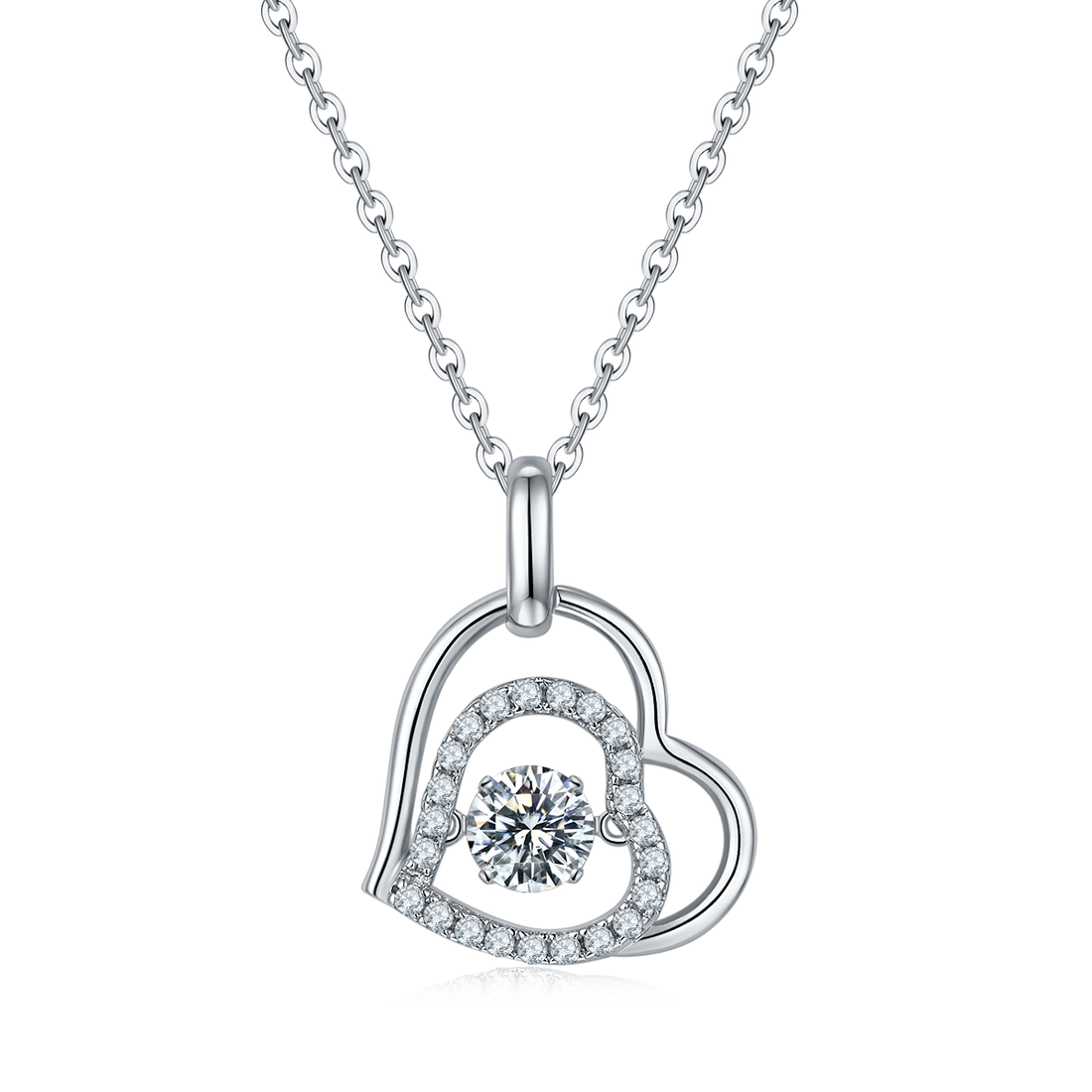 0.5 CT D Color Dancing Welcoming Heart Moissanite Necklace in White Gold Plated Sterling Silver#0