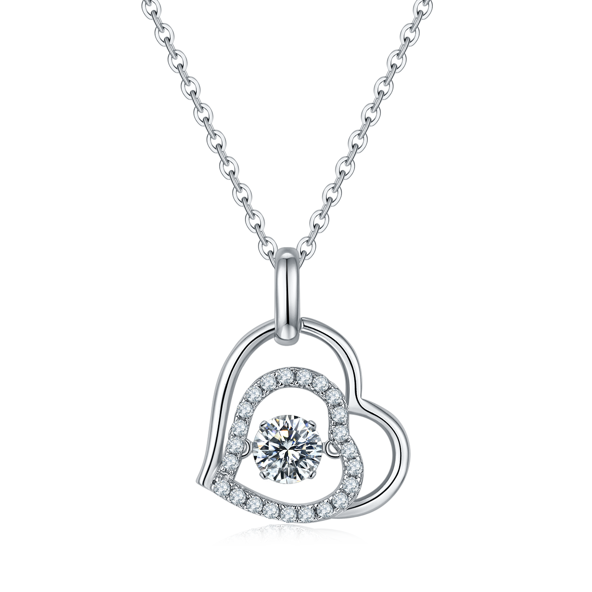 0.5 CT D Color Dancing Welcoming Heart Moissanite Necklace in White Gold Plated Sterling Silver#0