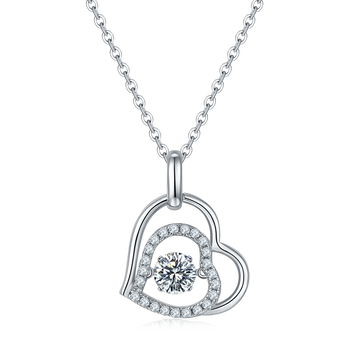 0.5 CT D Color Dancing Welcoming Heart Moissanite Necklace in White Gold Plated Sterling Silver#0