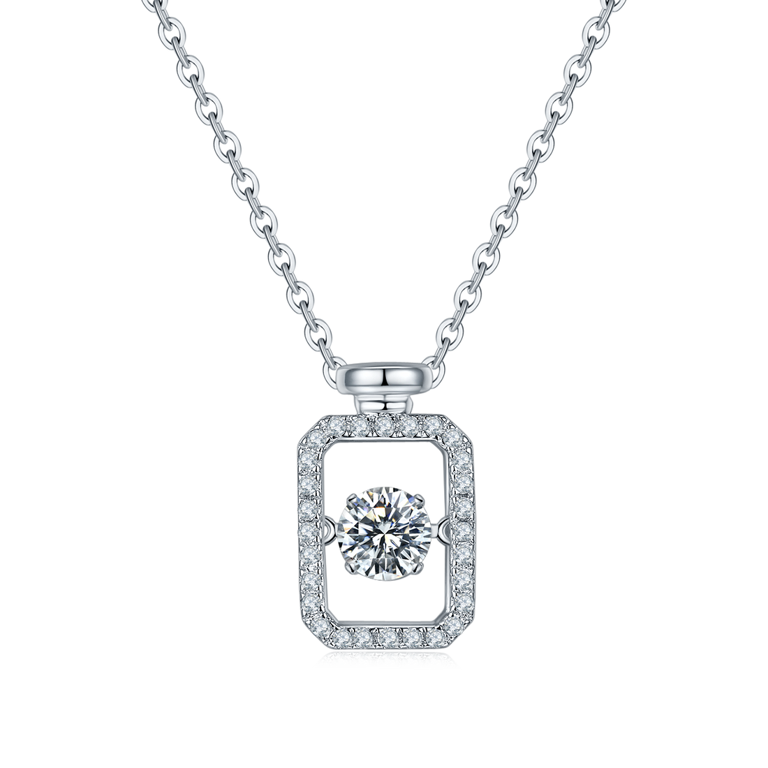 0.5 CT D Color Dancing Perfume Bottle Moissanite Necklace in White Gold Plated Sterling Silver#0