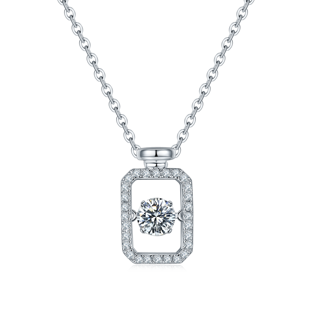 0.5 CT D Color Dancing Perfume Bottle Moissanite Necklace in White Gold Plated Sterling Silver#0