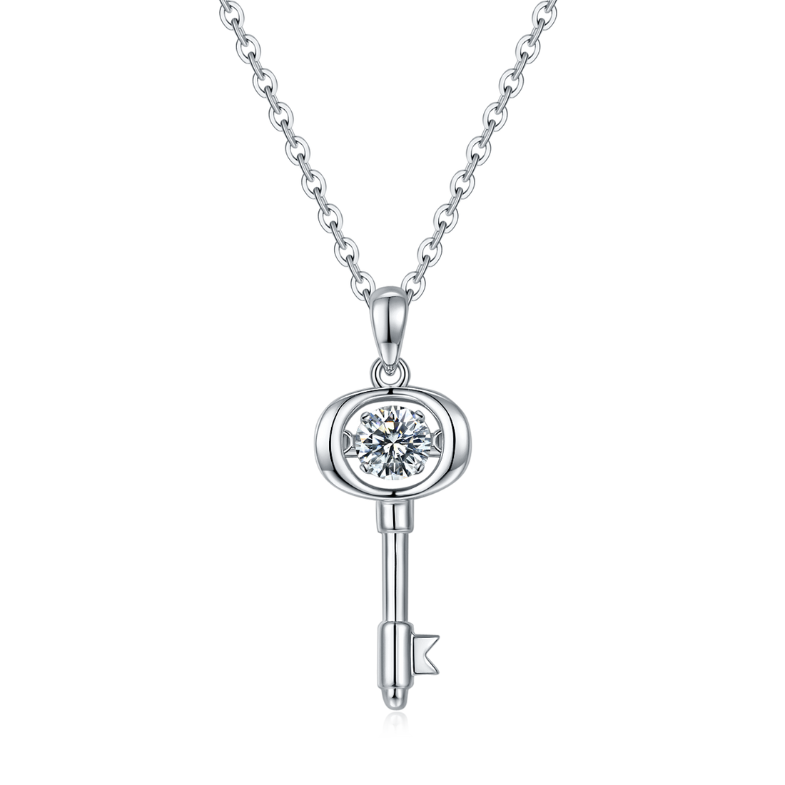 0.5 CT D Color Dancing Lock of Love Moissanite Necklace in White Gold Plated Sterling Silver#0