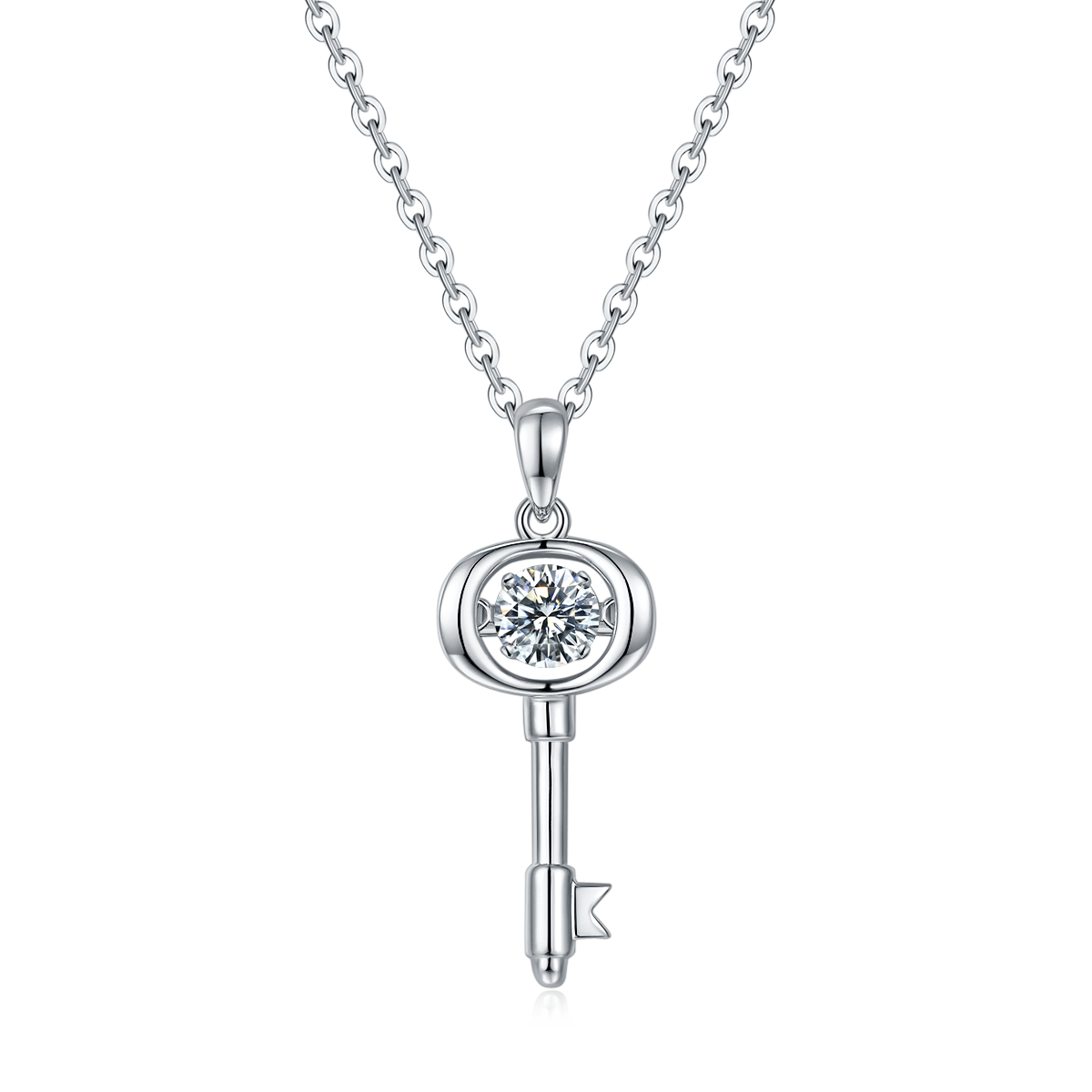 0.5 CT D Color Dancing Lock of Love Moissanite Necklace in White Gold Plated Sterling Silver#0