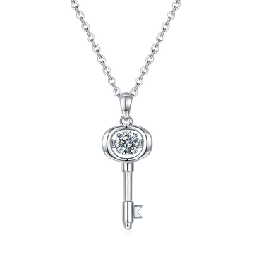 0.5 CT D Color Dancing Lock of Love Moissanite Necklace in White Gold Plated Sterling Silver#0