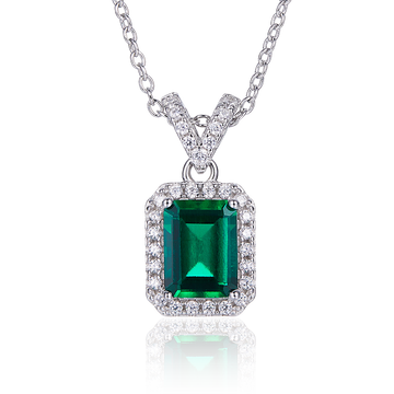 P0024 Rectangular Cultivated Emerald S925 Silver Plated White Gold Necklace Main Stone 8*6mm/1.25CT#0