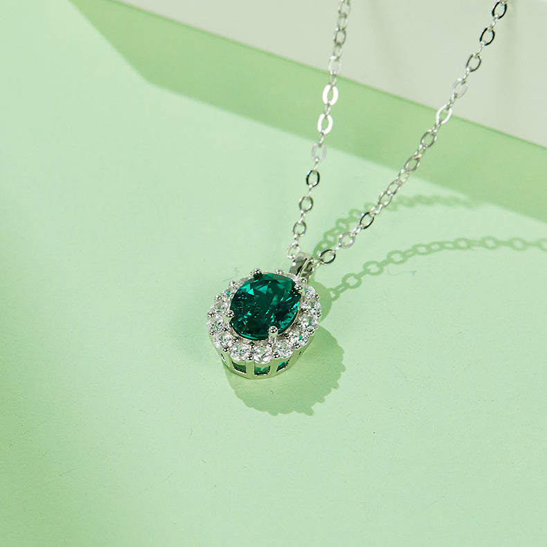 1.0 CT (8x6mm) Oval Cut Lab-Grown Emerald Necklace in White Gold Plated Sterling Silver#2