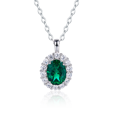 1.0 CT (8x6mm) Oval Cut Lab-Grown Emerald Necklace in White Gold Plated Sterling Silver#0
