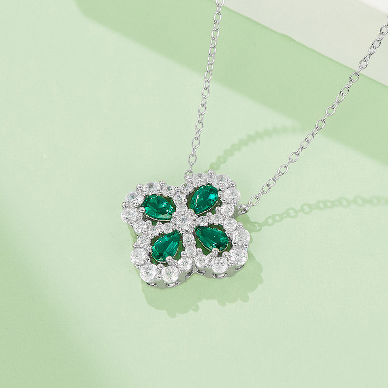 1.0 CT Clover Lab-Grown Emerald Necklace in White Gold Plated Sterling Silver#2