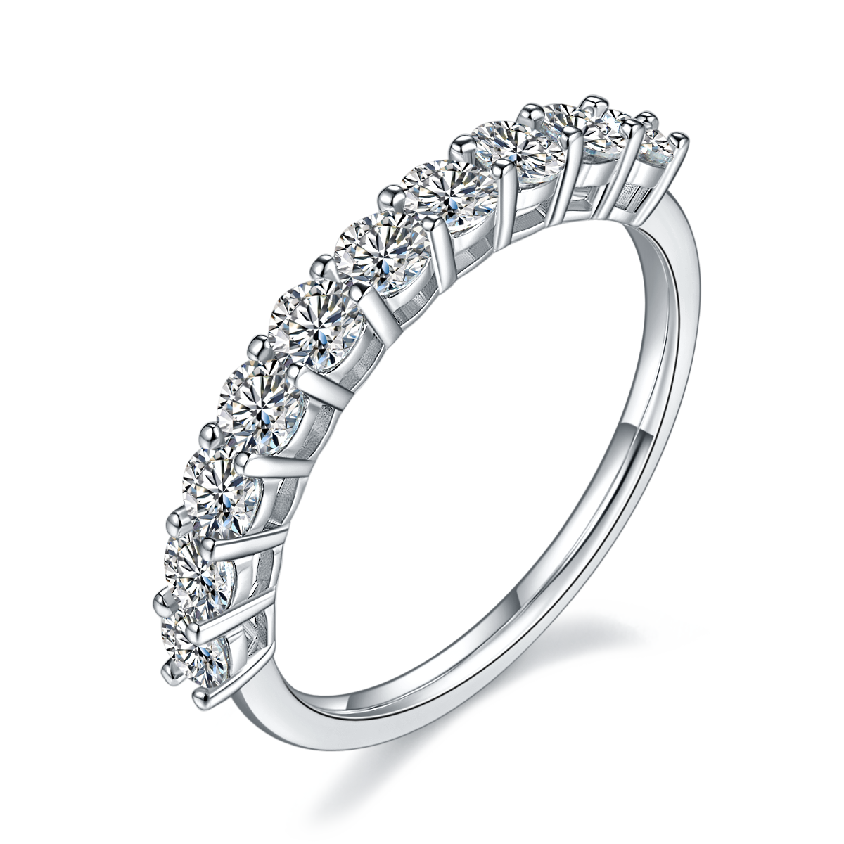 1.0 CT D Color Round Cut Moissanite Custom Eternity Band in White Gold Plated Sterling Silver#0