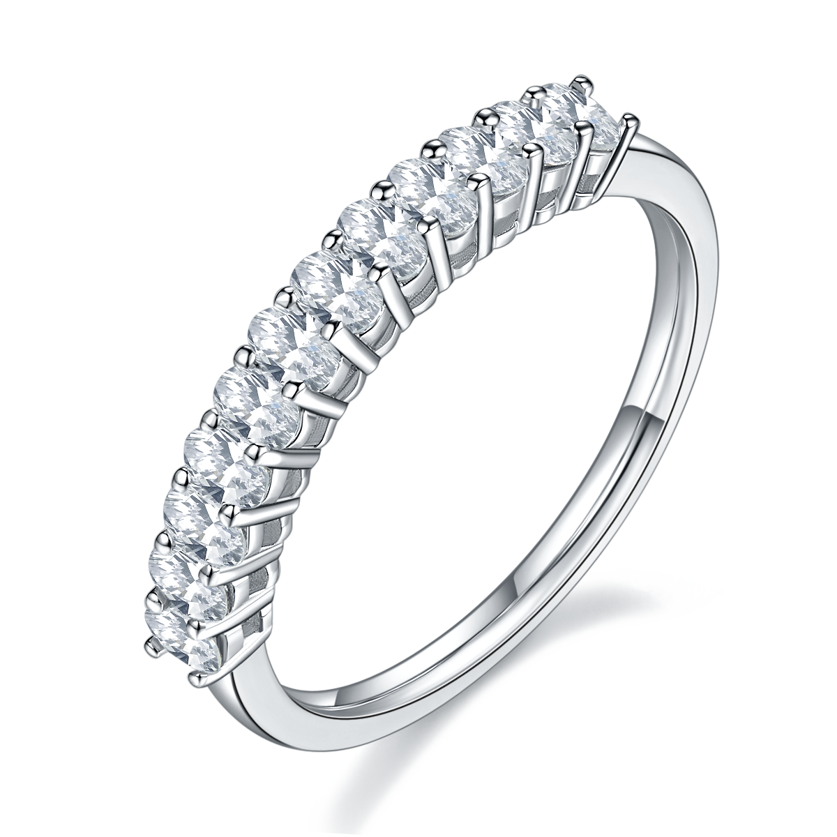 1.0 CT D Color Oval Cut Moissanite Custom Eternity Band in White Gold Plated Sterling Silver#0