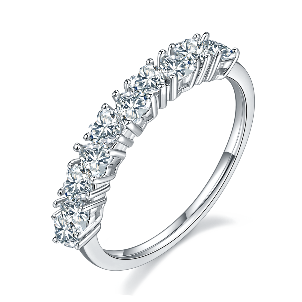 1.0 CT D Color Heart Cut Moissanite Custom Eternity Band in White Gold Plated Sterling Silver#0