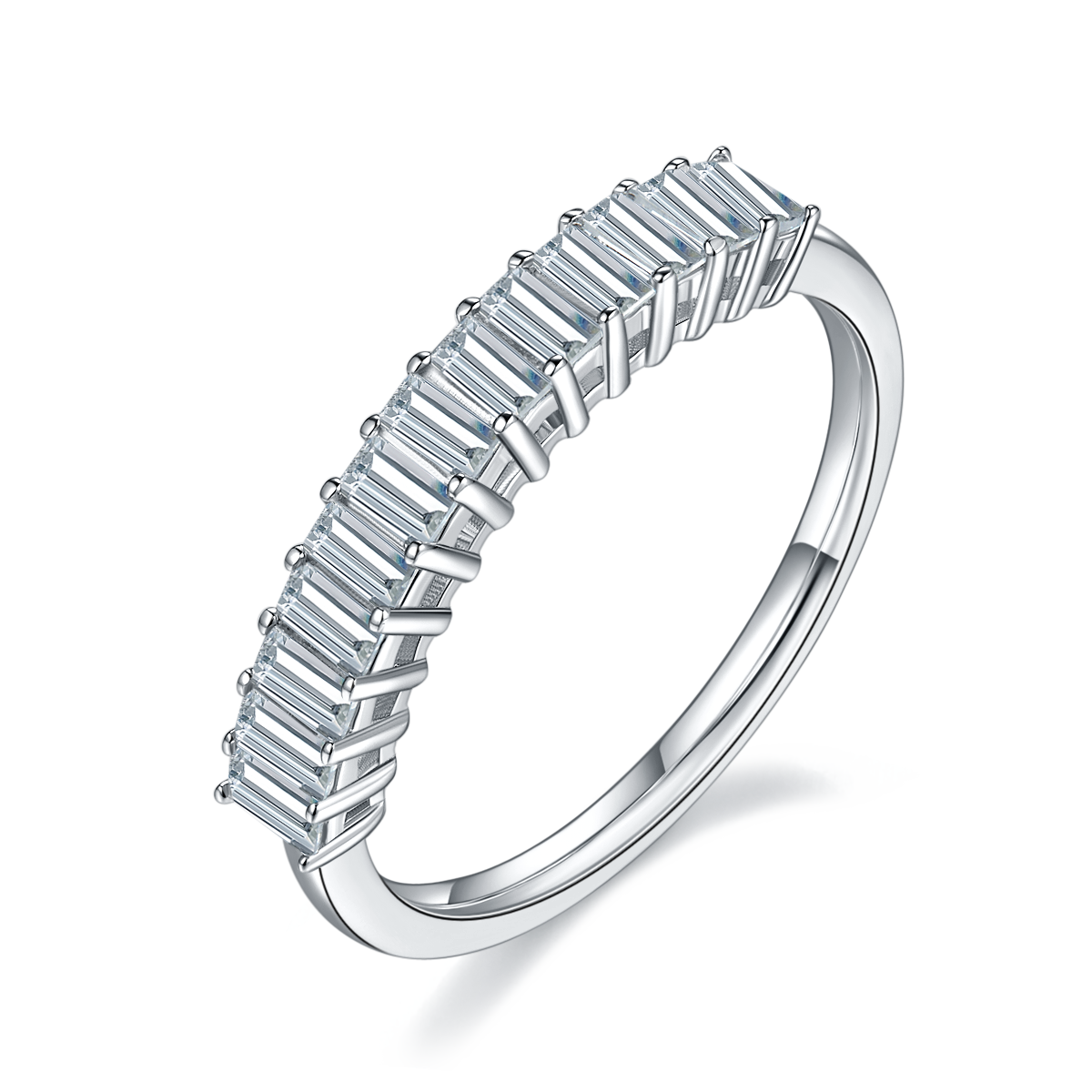 1.0 CT D Color Emerald Cut Moissanite Custom Eternity Band in White Gold Plated Sterling Silver#0