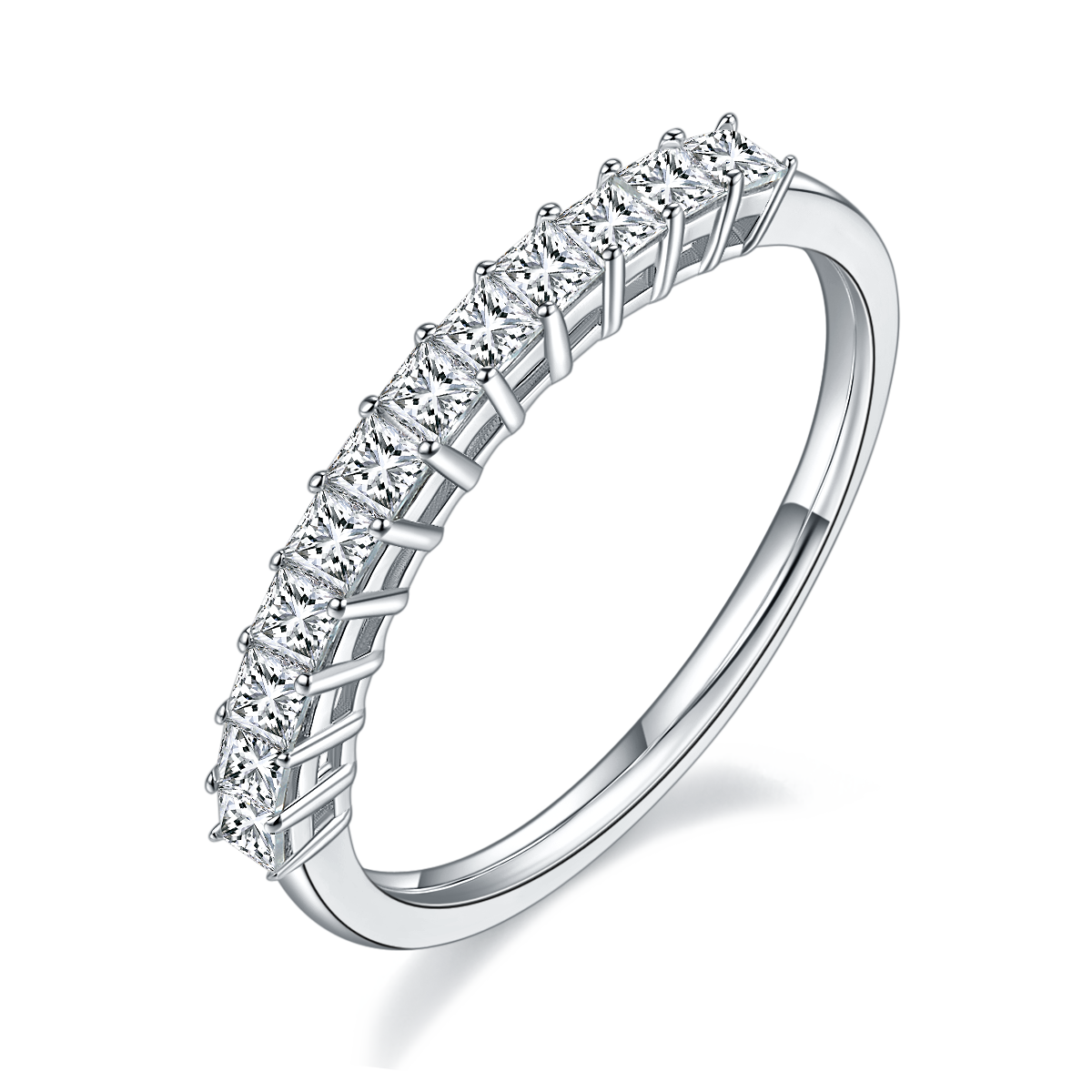 1.0 CT D Color Princess Cut Moissanite Custom Eternity Band in White Gold Plated Sterling Silver#0