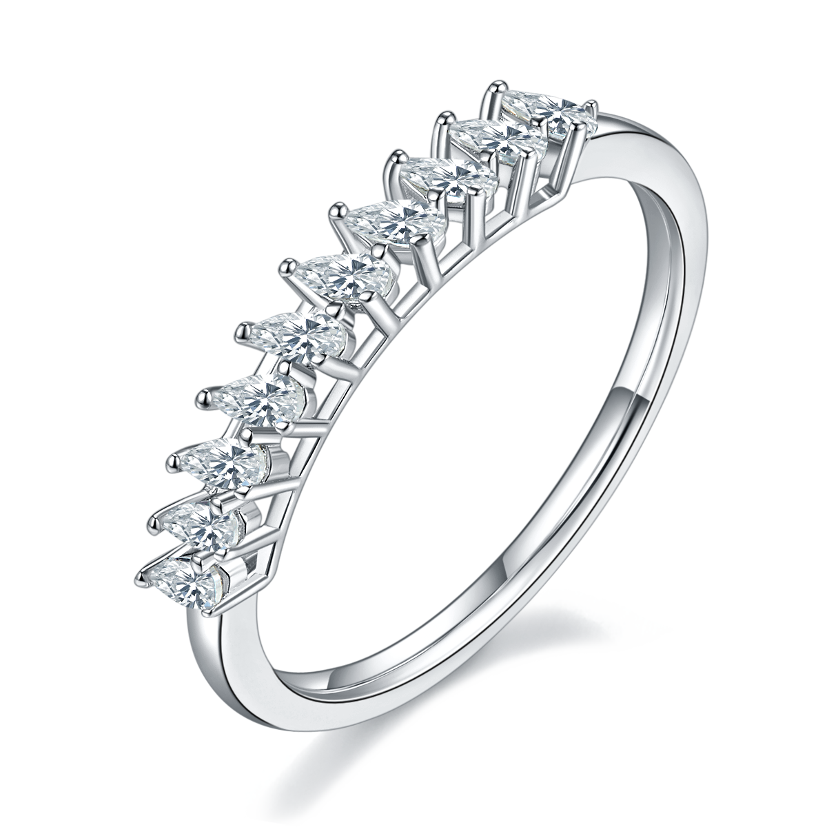 1.0 CT D Color Pear Cut Moissanite Custom Eternity Band in White Gold Plated Sterling Silver#0