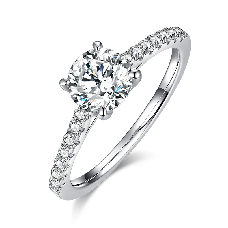 1.0 CT D Color Round Cut Moissanite Pave Custom Ring in White Gold Plated Sterling Silver#0