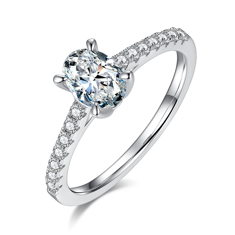 1.0 CT D Color Oval Cut Moissanite Pave Custom Ring in White Gold Plated Sterling Silver#0