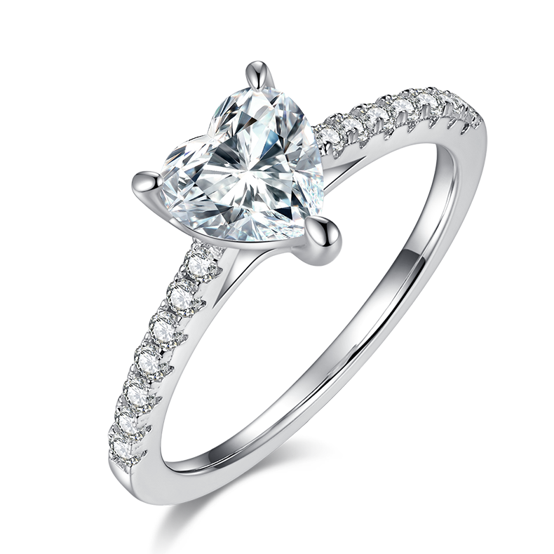 1.0 CT D Color Heart Cut Moissanite Pave Custom Ring in White Gold Plated Sterling Silver#0