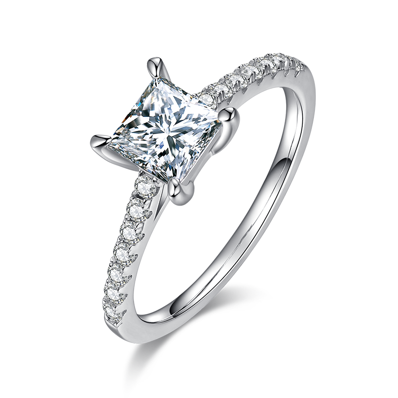 1.0 CT D Color Princess Cut Moissanite Pave Custom Ring in White Gold Plated Sterling Silver#0