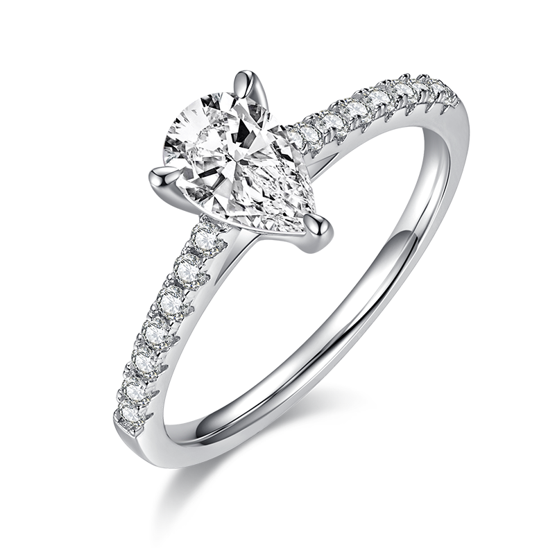 1.0 CT D Color Pear Cut Moissanite Pave Custom Ring in White Gold Plated Sterling Silver#0