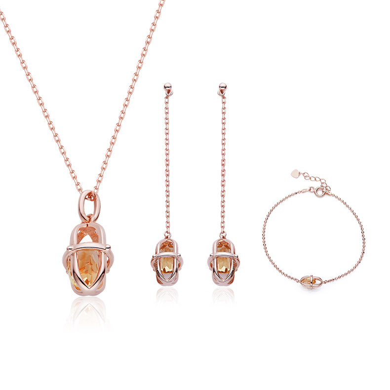 Natural Citrine Necklace, Earrings & Bracelet Set in Rose Gold Plated Sterling Silver#3