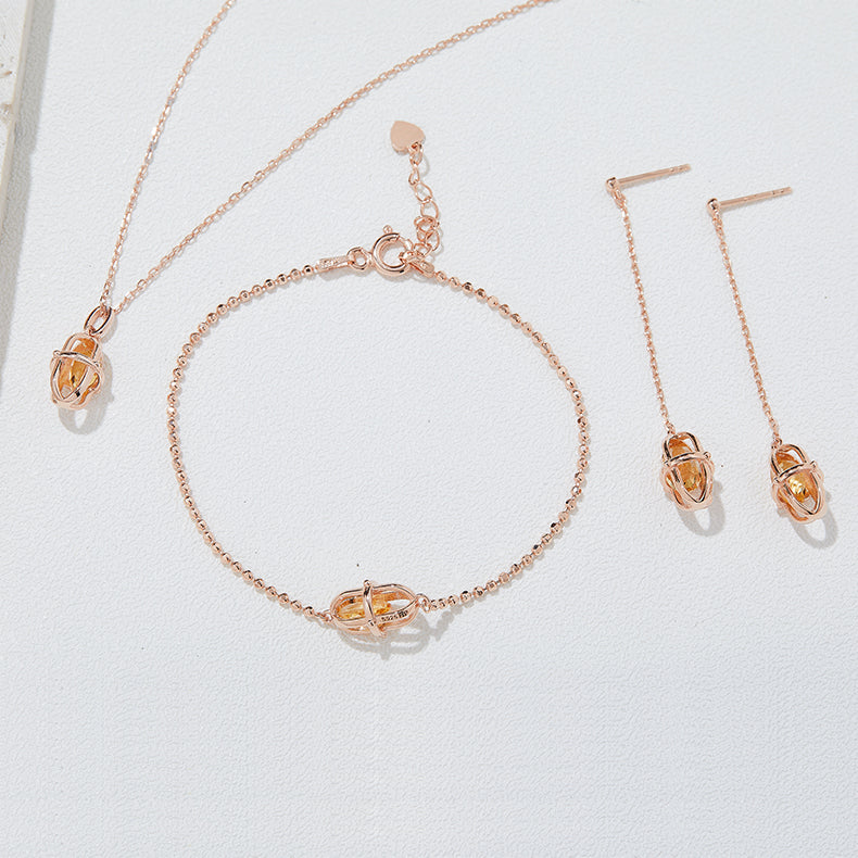 Natural Citrine Necklace, Earrings & Bracelet Set in Rose Gold Plated Sterling Silver#4