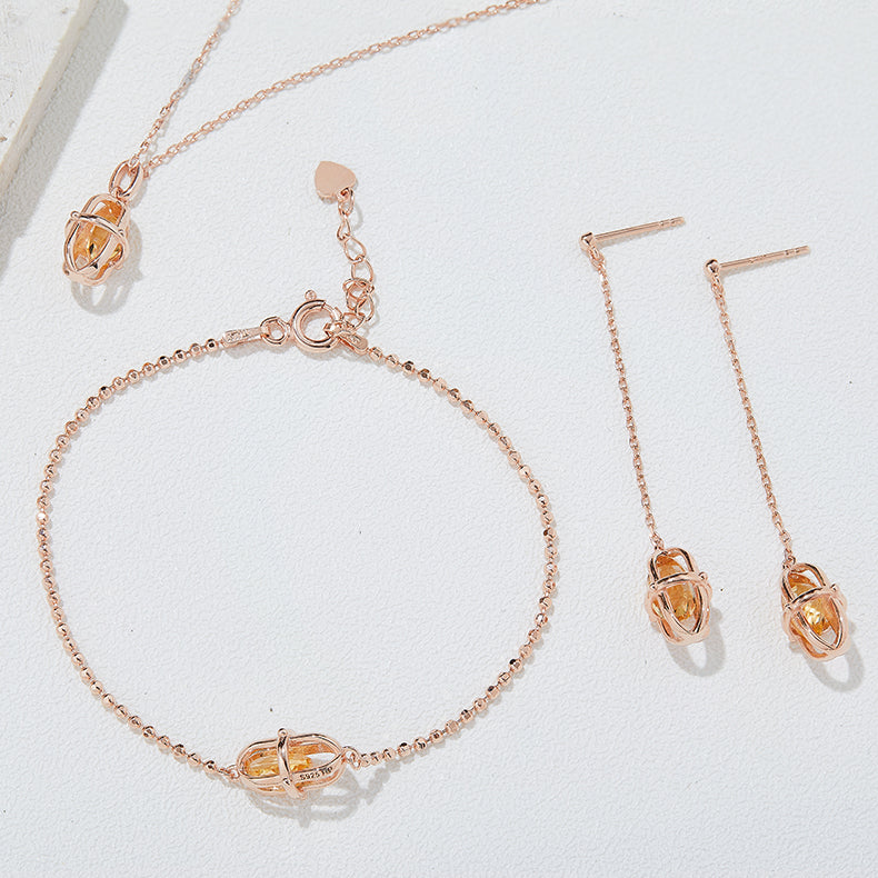 Natural Citrine Necklace, Earrings & Bracelet Set in Rose Gold Plated Sterling Silver#5