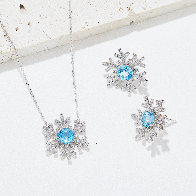 Natural Topaz Necklace & Earrings Set in White Gold Plated Sterling Silver#4
