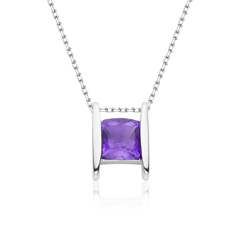 Garnet / Amethyst / Topaz Necklace in White Gold Plated Sterling Silver#0