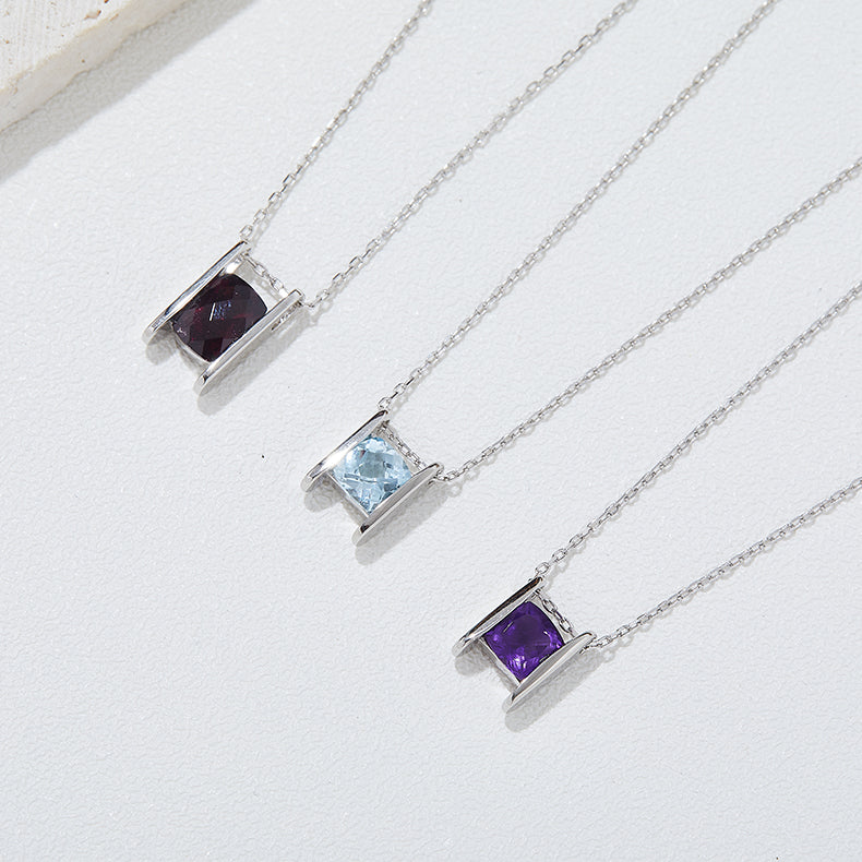 Garnet / Amethyst / Topaz Necklace in White Gold Plated Sterling Silver#6