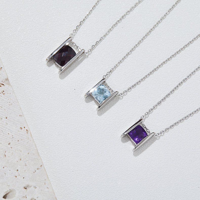 Garnet / Amethyst / Topaz Necklace in White Gold Plated Sterling Silver#7