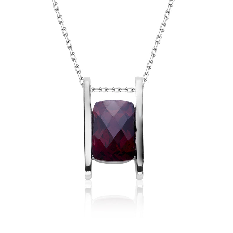 Garnet / Amethyst / Topaz Necklace in White Gold Plated Sterling Silver#1