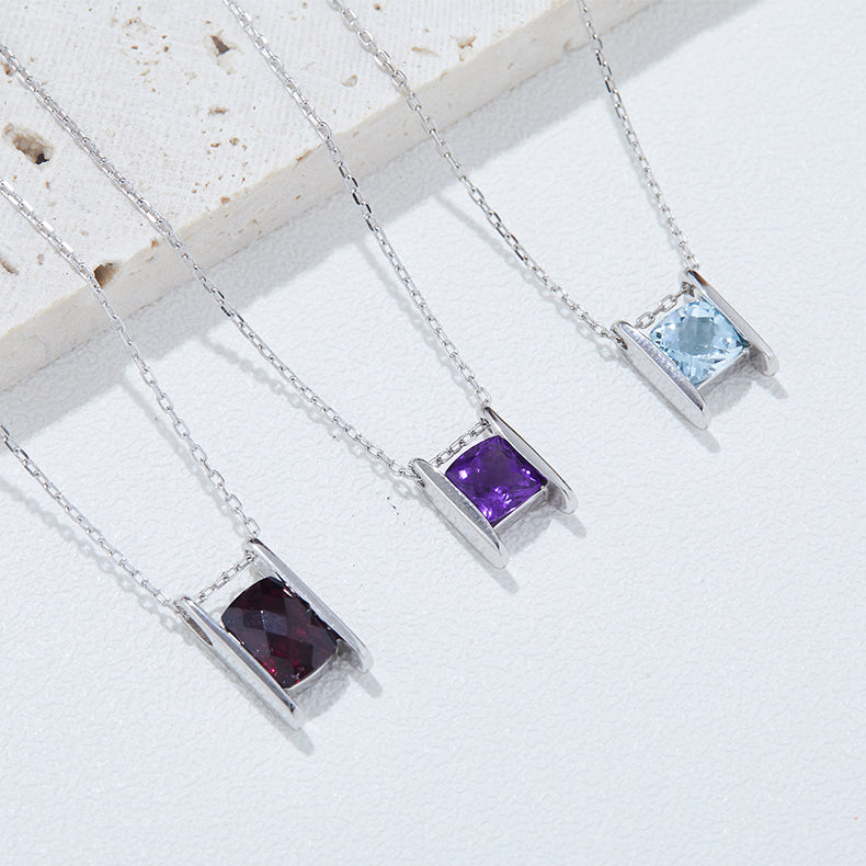 Garnet / Amethyst / Topaz Necklace in White Gold Plated Sterling Silver#5