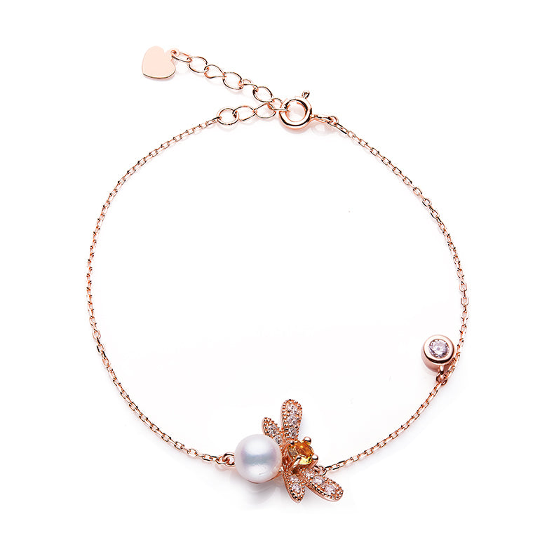 Freshwater Pearl Bee Necklace & Bracelet Set in 18K Rose Gold Plated Sterling Silver#1