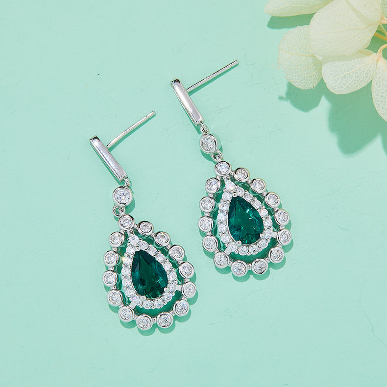 3.75 CT Main Stone (10.5x7mm / 9x6mm) Pear Cut Lab-Grown Emerald Pendant & Earrings Set in White Gold Plated Sterling Silver#5