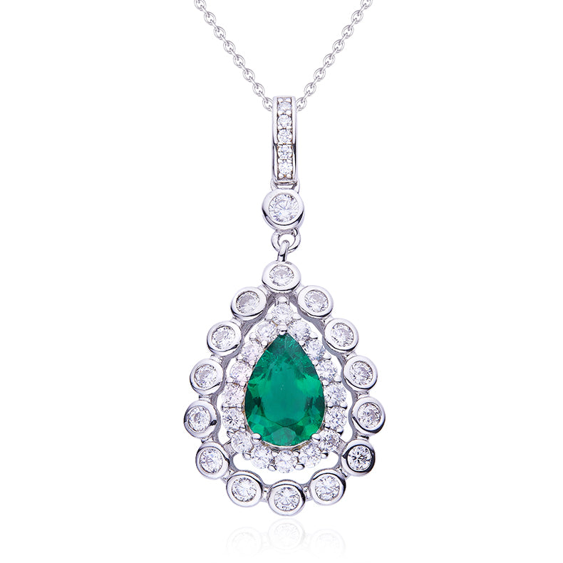 3.75 CT Main Stone (10.5x7mm / 9x6mm) Pear Cut Lab-Grown Emerald Pendant & Earrings Set in White Gold Plated Sterling Silver#2