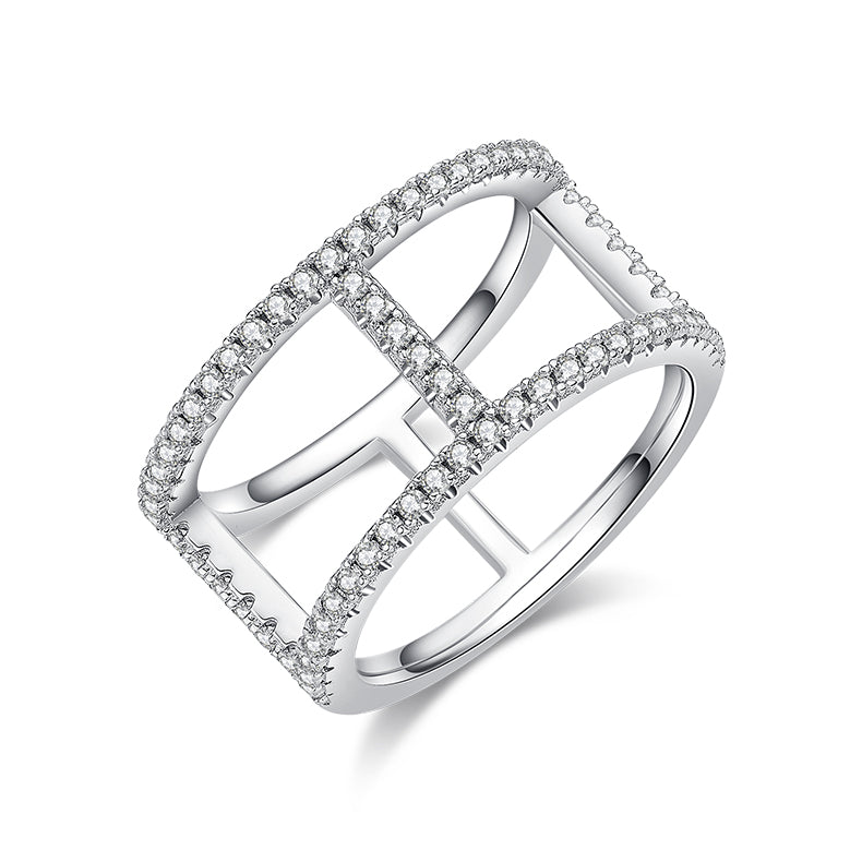 H-Shaped Moissanite Melee Ring Guard in White Gold Plated Sterling Silver#0