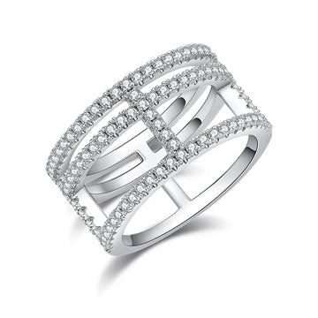 H-Shaped Moissanite Melee Bridal Ring Set in White Gold Plated Sterling Silver#0