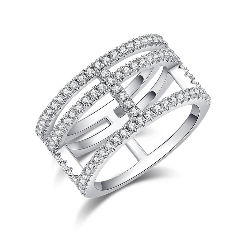 H-Shaped Moissanite Melee Bridal Ring Set in White Gold Plated Sterling Silver#0