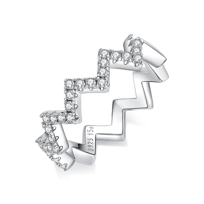 Z-Shaped Moissanite Melee Ring Guard in White Gold Plated Sterling Silver#0
