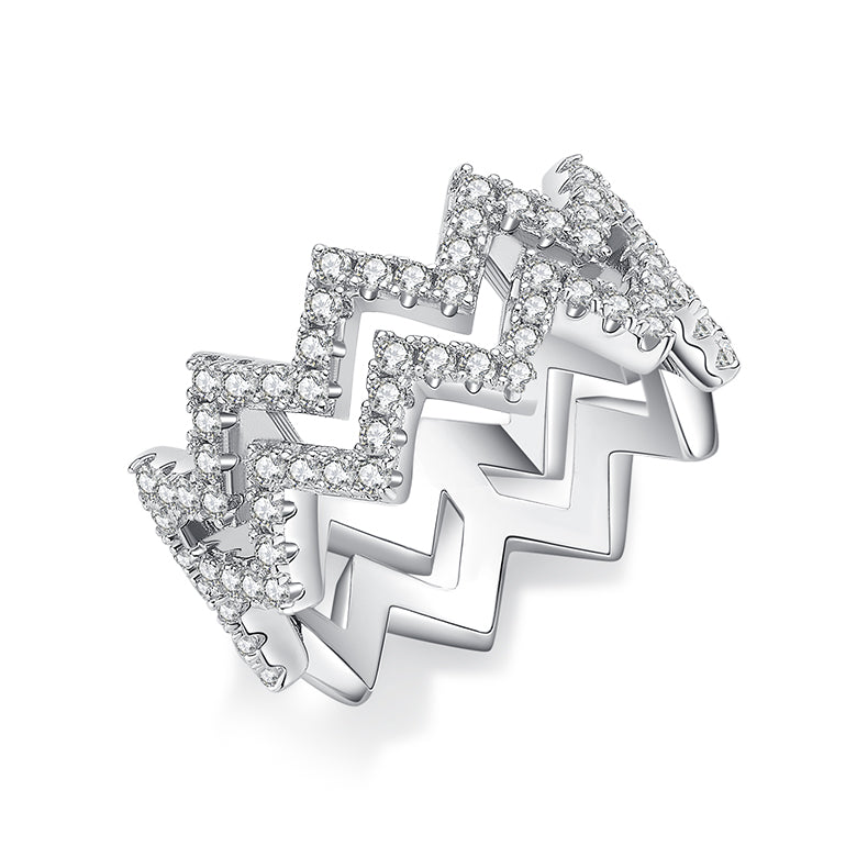 Z-Shaped Moissanite Melee Bridal Ring Set in White Gold Plated Sterling Silver#0