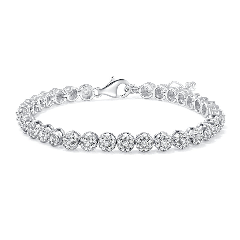 3.5 CT D Color Moissanite Round Bezel Tennis Bracelet (18cm) in 18K White Gold Plated Sterling Silver#0